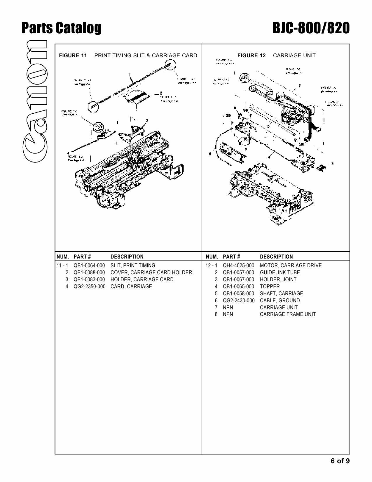 Canon BubbleJet BJC-800 820 Parts Catalog Manual-5